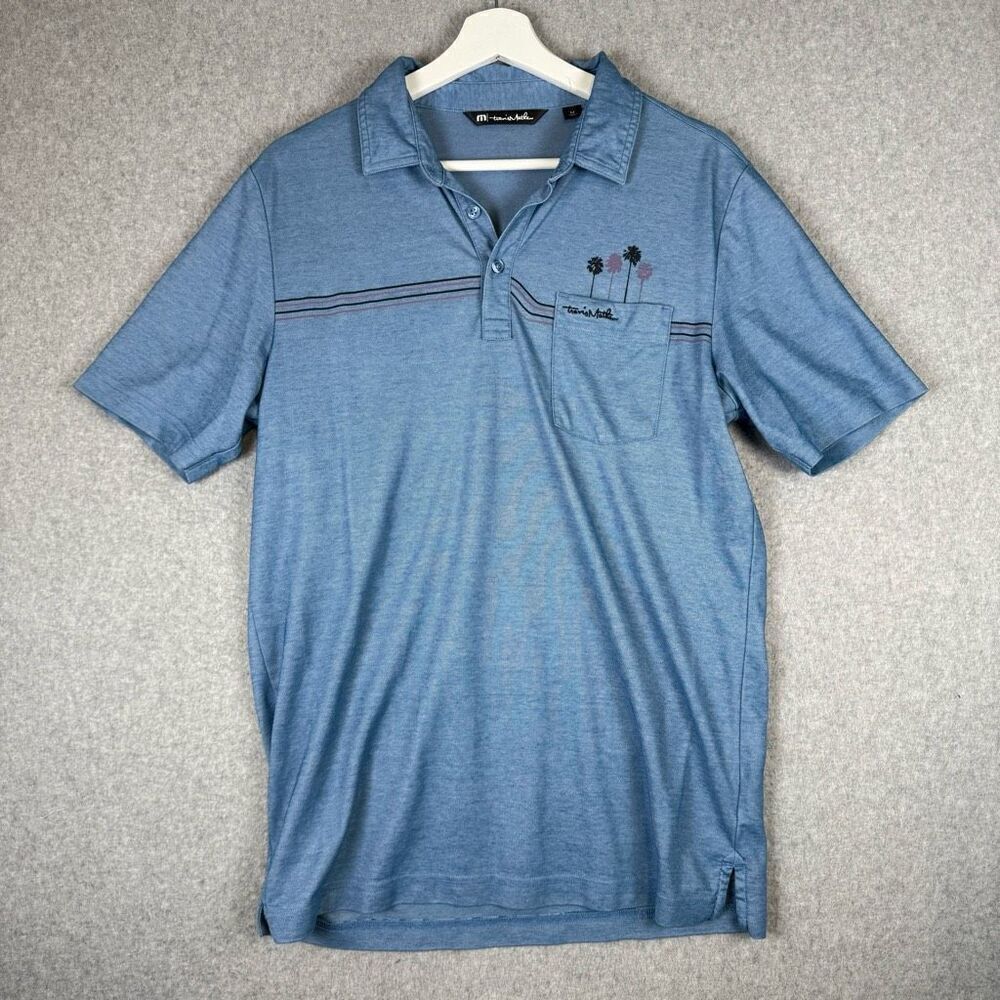Travis Mathew Mens Size Medium Embroidered Polo Golf Shirt Blue Short Sleeve